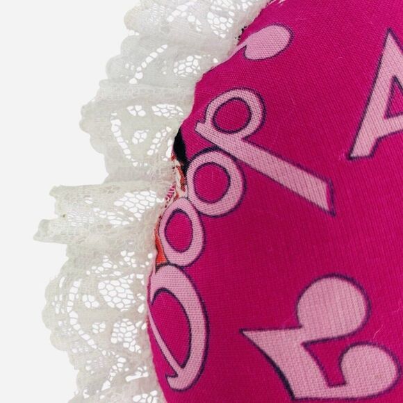 Vintage 1980s Betty Boop 15" Heart Pillow Pink Lace Handmade Doop Music Notes - Picture 14 of 14